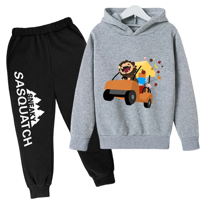 thumbnail image 1 of Conjunto de sudadera con capucha y pantalones de polar para niños, conjunto de 2 piezas, chándal, estampado de cabeza grande de Sasquatch furtivo, 1 of 5