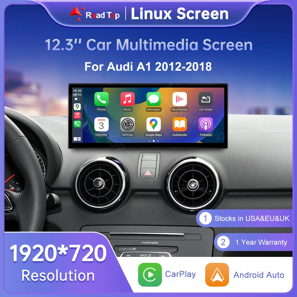 Écran Tactile Voiture 12,3 Pouces Pour Audi A1 2012-2018 - CarPlay & Android Auto Sans Fil - Navigation Intégrée