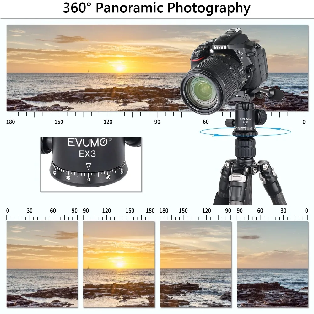 Tripod Ball Head Handle 360° Rotating Panoramic Ballhead with Q.R Plate for Trip