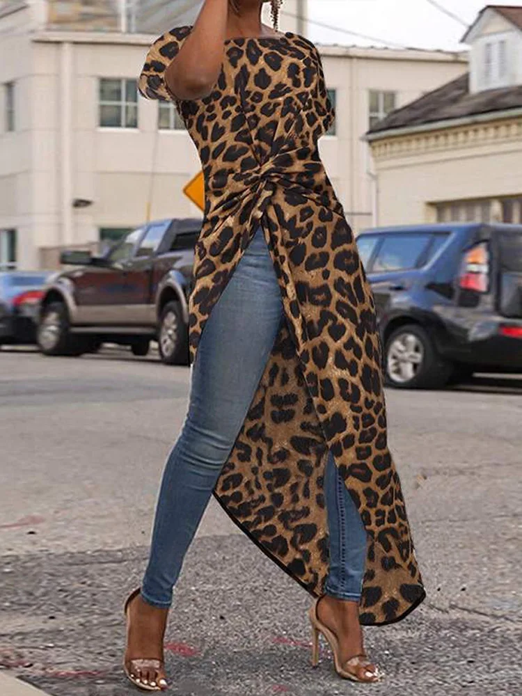 Vintage Print Leopard Print High Slit 