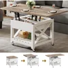 Lift Top Coffee Table with Wheels Farmhouse Square Center Table with Storage Compartment Rolling Coffee Table 6