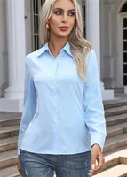 Femmes printemps automne Style Blouses chemises dame décontracté à manches longues col rabattu couleur unie Blouse hauts 5