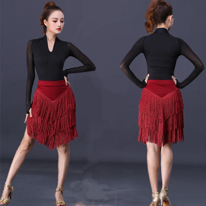 

Sexy Latin Dance Skirt Women Chacha Samba Tango Layers Tassels Fringes Dresses Competition Performamnce Salsa Lady Latin Costume