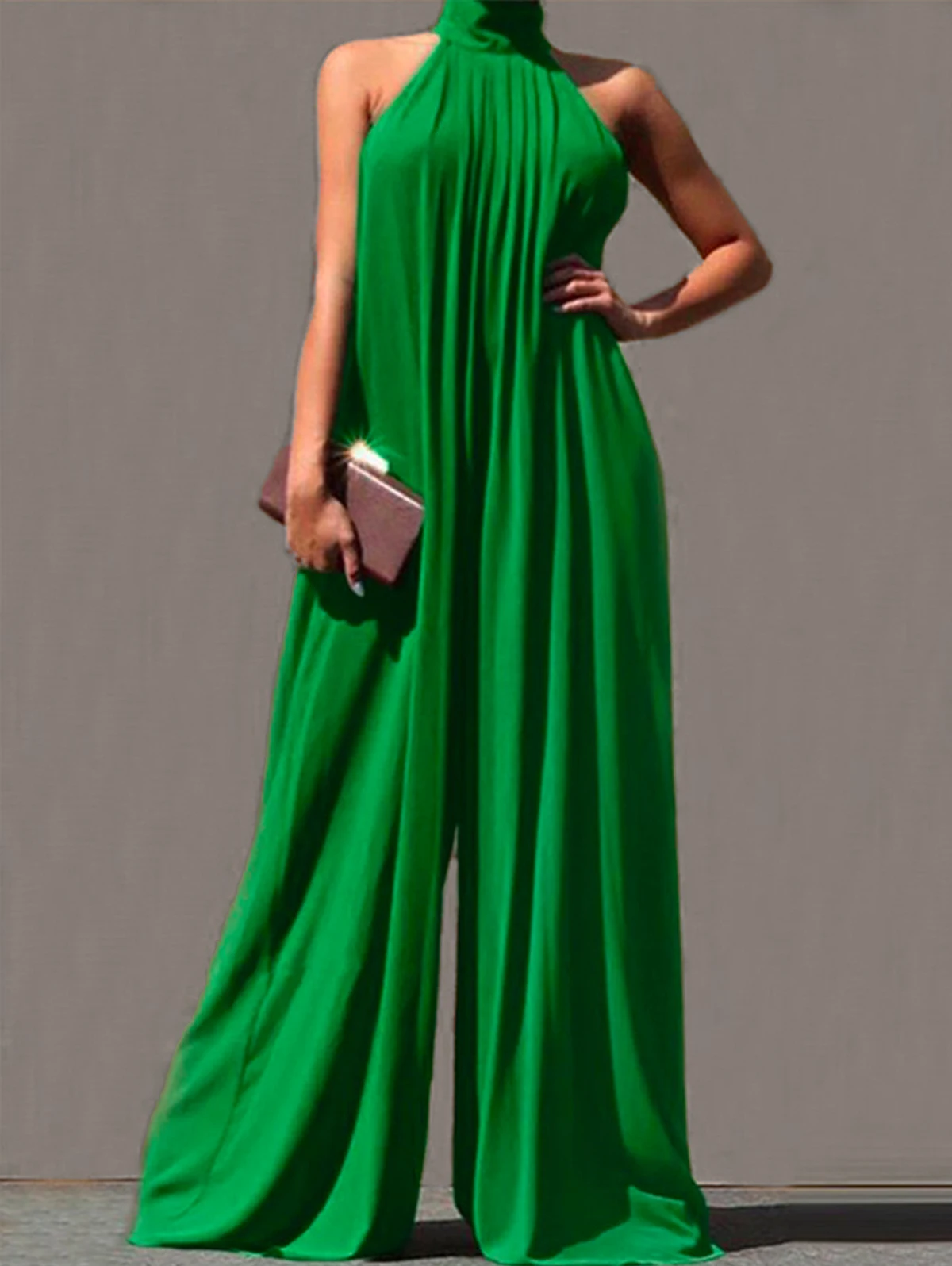 

2023 Summer Women's Wide Leg Loose Jumpsuit Fashion Sleeveless Halter Open Back Hanging Neck Tank Top Casual Street Dress