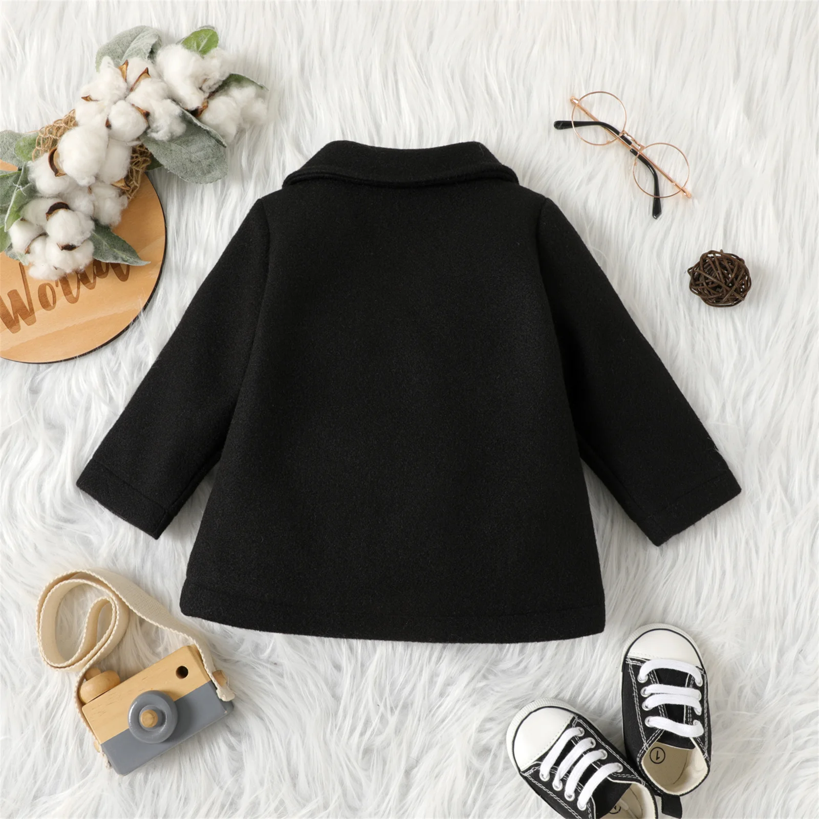 PatPat Baby Boy/Girl Solid Lapel Double Breasted Long-sleeve Wool Blend Coat