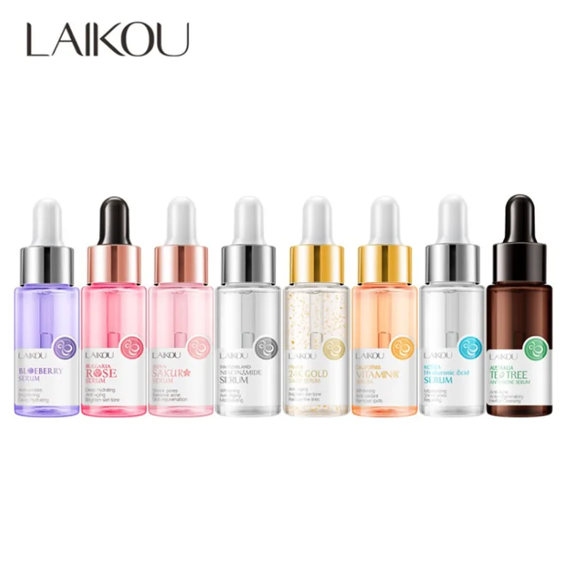 LAIKOU Hyaluronic Acid Sakura Serum Vitamin C Nourish Nicotinamide 24k Gold Snail Tea Tree Repair Essence 8 Colors