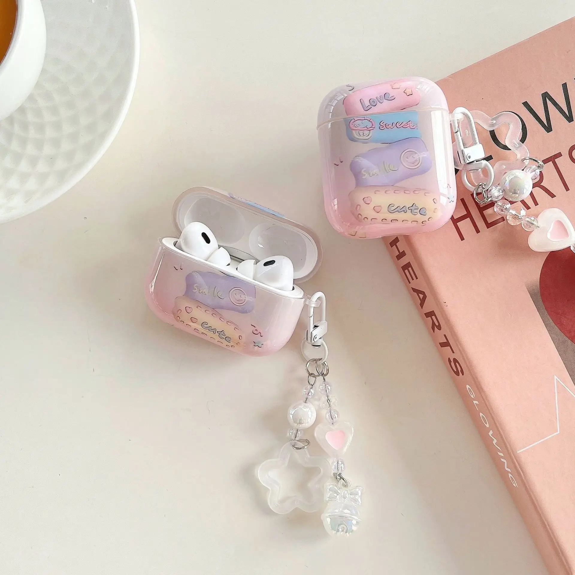 Cartoon Halo Coloring Smile Custodia Di Ricarica Per Auricolari Per Airpods 1 2 Pro 2 Air Pods 3 Custodia Trasparente Con Portachiavi A Fiori