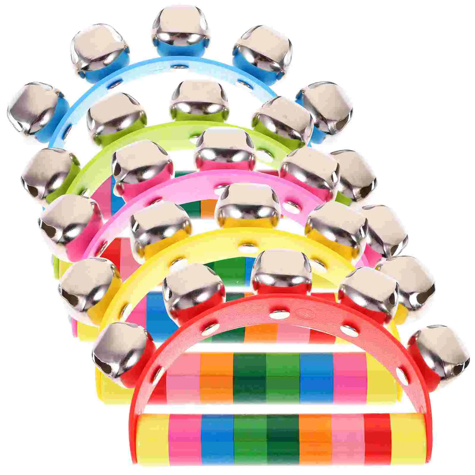 

5Pcs 5 Sleigh Jingle Bells Hand Percussion Instrument Christmas Wooden Semicircle Handbells Educational Musical Toys Adults Kids