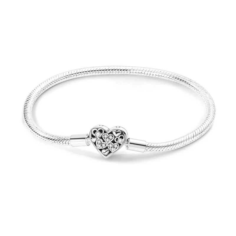 thumbnail image 1 of Pulsera de cadena de serpiente con corazón de plata 925 para mujer, pulsera con cierre infinito de mariposa y nudo infinito, brazaletes para mujer, regalo de joyería, 1 of 5