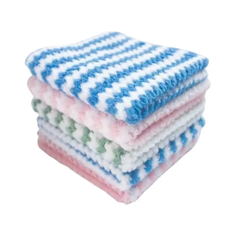 

Double Sided Cationic Color Absorbent Water Ripple Stripes Non Stick Oil Rag Absorbent Dishwashing Cloth Suitable for Kitchen