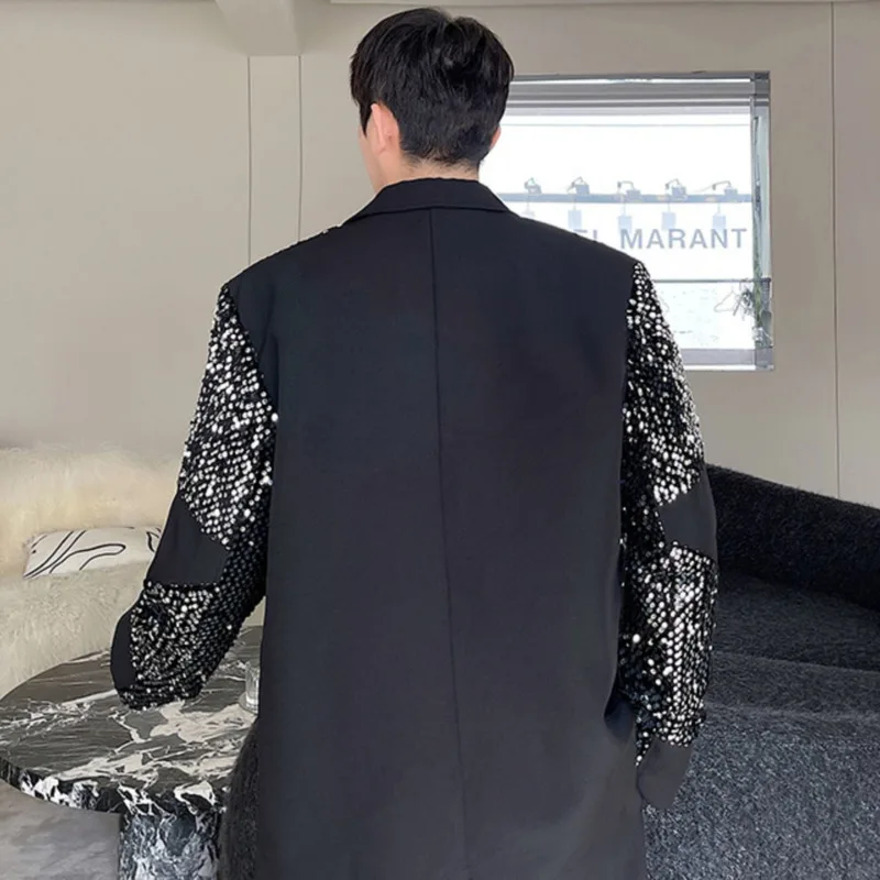 IEFB Luxury Sequins Decoration Suit Coat New Turndown Necklong Sleeve Men's Personality Design Korean Loose Fashion 9A1927
