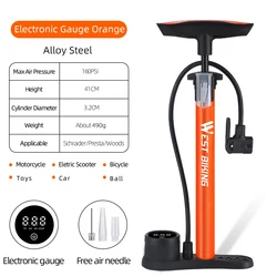 High-Pressure Bicycle Air Pump with Gauge - Steel Cycling Pump (Electronic Gauge)
