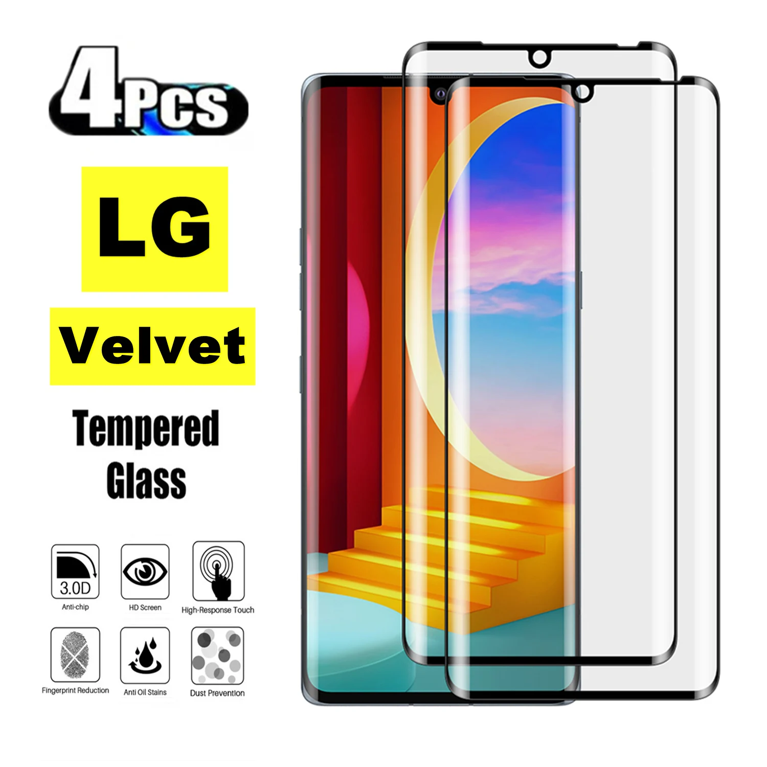 1/4 Pz 3D Curvo Copertura Completa In Vetro Temperato Per Lg Velvet / Lg G9 Lm-G900N 5G Lg Wing 5G Protezione Dello Schermo Protezione Della Pellicola