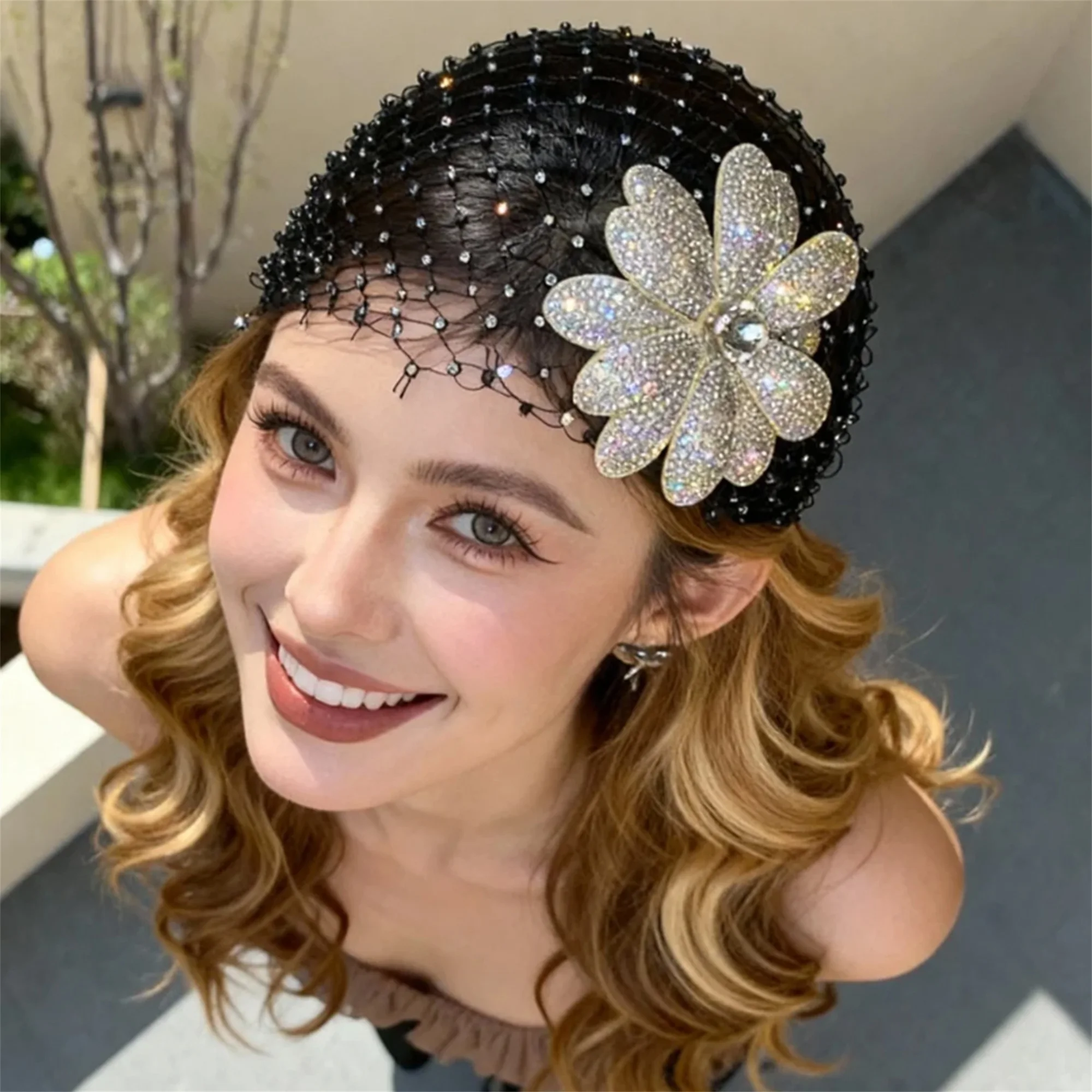 Elegant Crystal Embellished Headband with Tulle Veil for Bridal Hair Wedding Party Prom and Special Occasions
