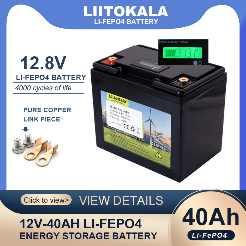 LiitoKala 12.8V 40AH LiFePO4 Battery with BMS Lithium Iron Phosphate  Batteries 12v Car ignition inverter Solar 14.6v 10A Charger - AliExpress