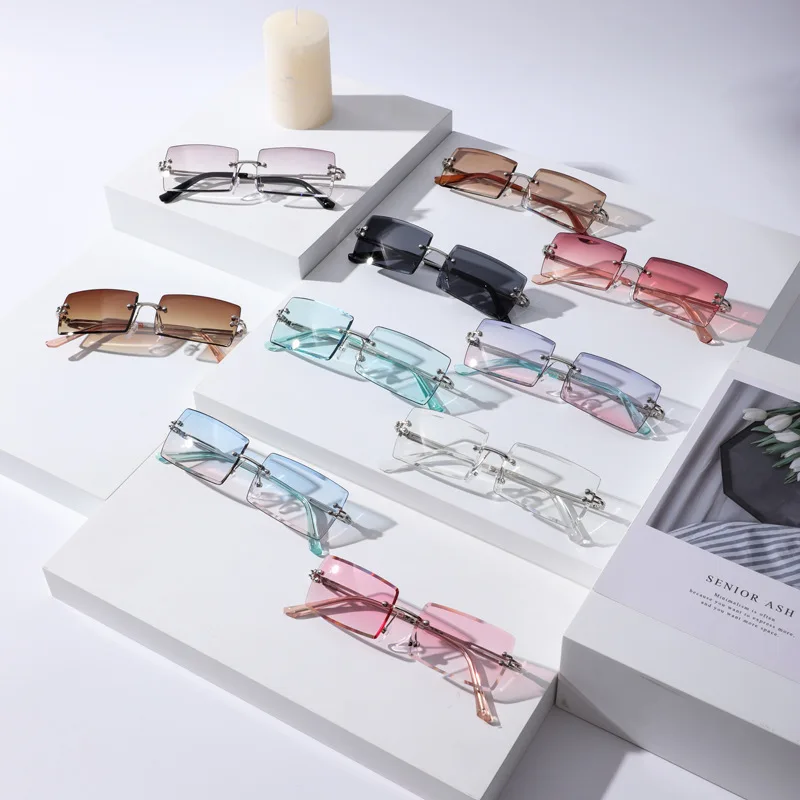 Women Sunglasses Eyewear Metal Rimless Square Frame Ultralight for Sunblock Summer Sports