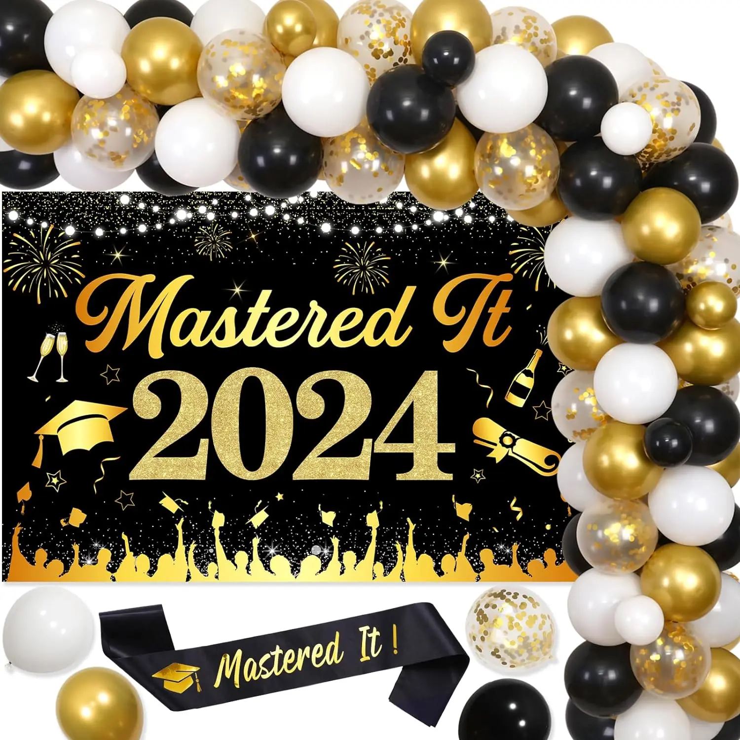 

Backdrop Sash for Graduation Decor, Balloon Garland Arch Kit for Class 2024, Congrats Grad, Masters Degree, 2020