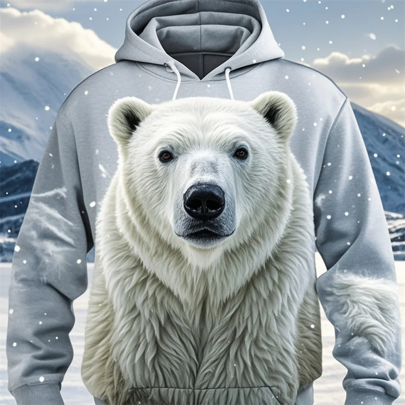 thumbnail image 1 of Sudadera con capucha de oso polar para hombre, moda de primavera, sudaderas con estampado 3D de animales, personalidad callejera, top holgado, abrigo de otoño de gran tamaño, 1 of 5