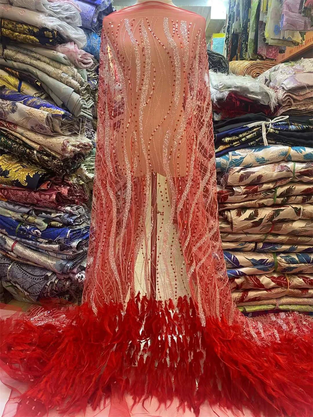 

African Lace Fabric 2023 High Quality Sequins Lace Material 3D Feather Embroidery Nigerian Fabrics For Wedding J100025