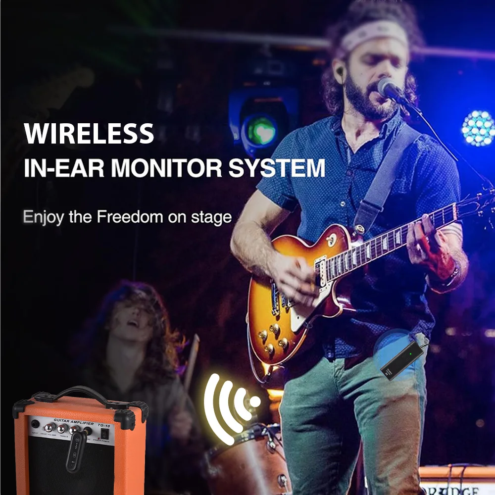 Wireless In-Ear Monitor System UHF 90&deg; Rotate Transmitter Receiver Set Automatic Pairing with Monitor Earphones Plug and Play