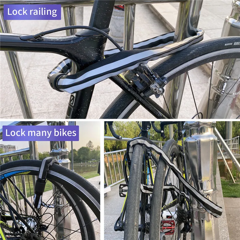 WEST BIKING Bicycle Chain Lock Reflective Anti-Theft Steel Lock Thick Strong Alloy Motor MTB Road Bike Lock Security Chain Lock