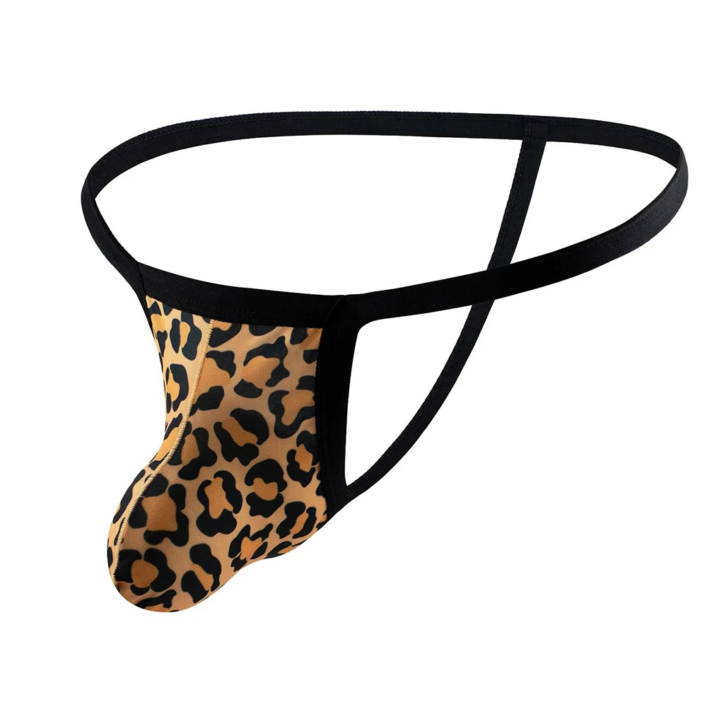 Mens Sexy Low Rise Bulge Pouch T-back G-string Bikini Men Breathable Shorts Erotic Lingeries Thong Leopard Print Underwear A50 sandals leopard rivet hollow out flat thong sandals in multicolor size 39