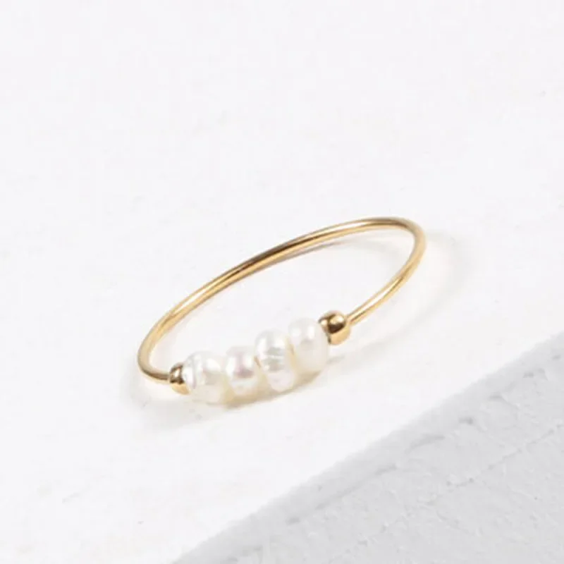Gold Color Rings Stainless Steel Ring Finger Ring Gold Color Ring Adjustable Rings High End PVD Natural Freshwater Pearl Irregular Gold Color Rings for Women Stainless Steel Jewelry Female Ring