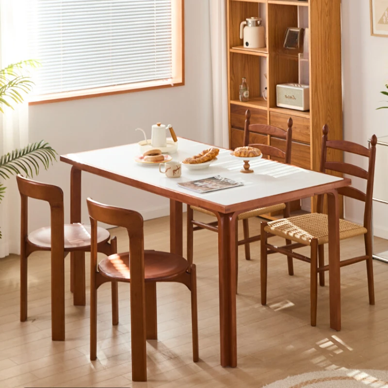

Rock board dining table, small family size, antique retro, solid wood living room, minimalist white rectangular dining