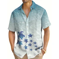 Summer Fashion Gradient Color Design Top Men's Short Sleeve Shirt Turtle Print Hawaiian Shirt Beach Vacation Oversized T-Shirt 1