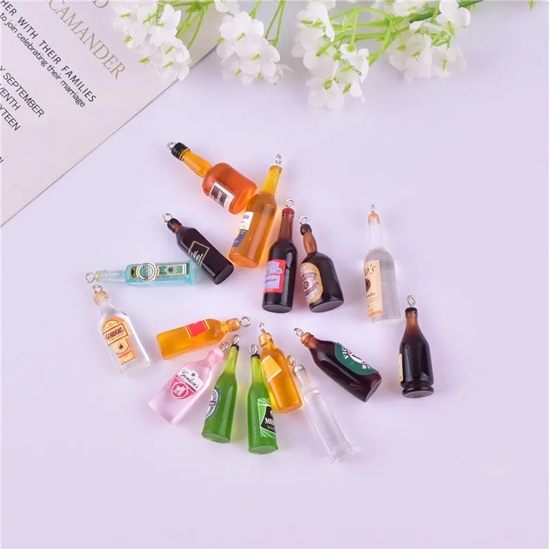 10pcs alcohol Bottle Beer Bottle Resin Charms for earring keychains Jewelry DIY