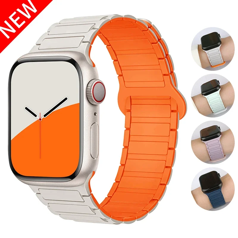 애플 워치 울트라 밴드용 스트랩, 49mm, 44mm, 40mm, 45mm, 38mm, 41mm, 42mm, 마그네틱 실리콘 팔찌, 아이워치 시리즈 9, 8, 7, 6, Se 2