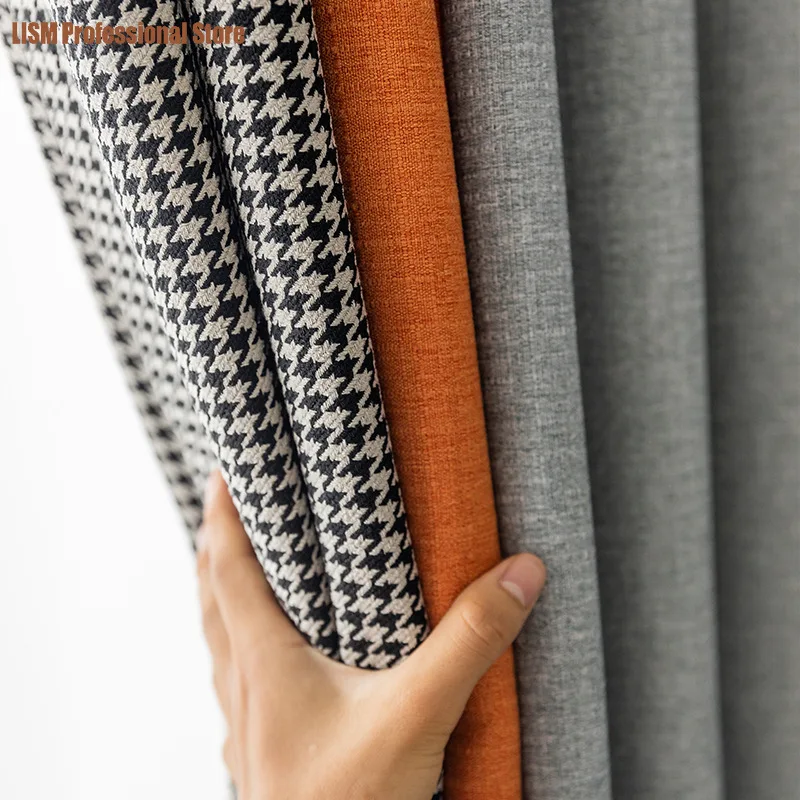 

Modern Simple Nordic curtains for living room bedroom Thickening hall blackout Orange Gray Stitching Window Decor fabric Custom