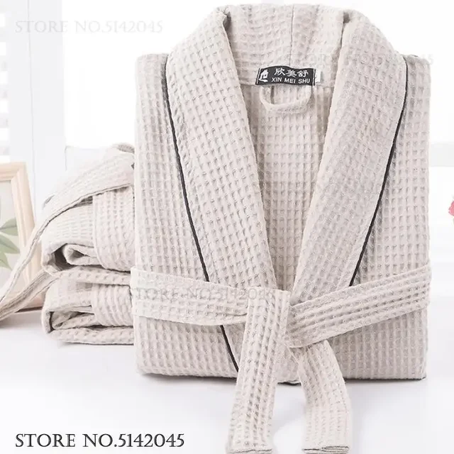 100% coton Couple Robe gaufre peignoir Robe Kimono Yukata maison vêtements décontracté femmes vêtements de nuit printemps été vêtements de détente 1