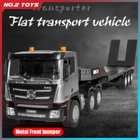 HUINA 1/24 Remote Control Semi-Hung Flat Truck 2.4G 9 Channels Alloy Engineering Vehicles Model RC Trucks with Lights Boys Toys 1