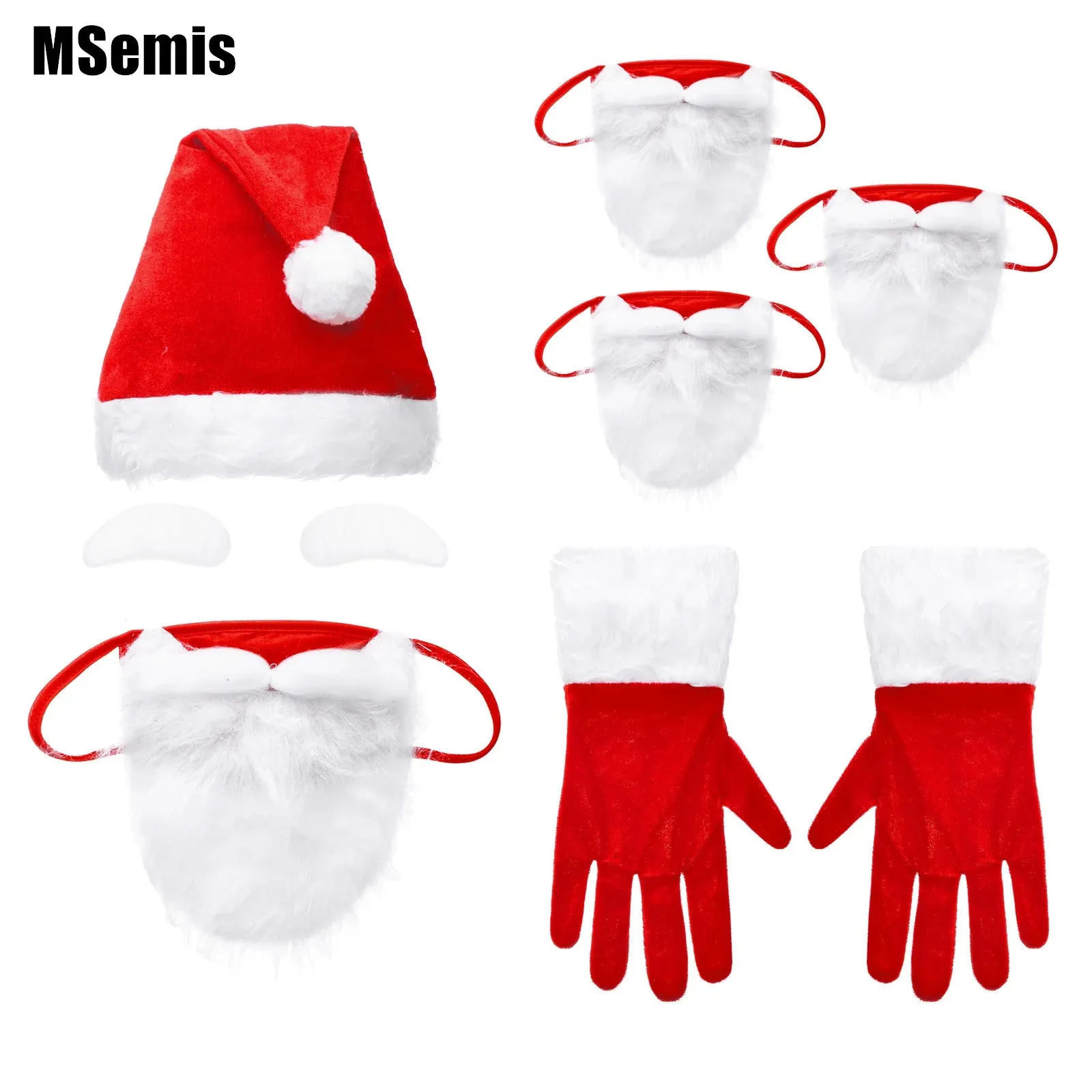 Christmas Cosplay White Beard Santa Claus Mask Gloves Eyebrows Hat Set Adult Kids Halloween New Year Fancy Dress Costume Gift 5pc santa claus suit plush father christmas costume xmas fancy dress 100% polyester velvet kit（hat beard top pants belt）