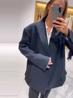 Blazer chic pour femme, col rabattu, manches longues, double boutonnage, blazers féminins, nouvelle mode printemps 2026, élégant manteau pour femme 6