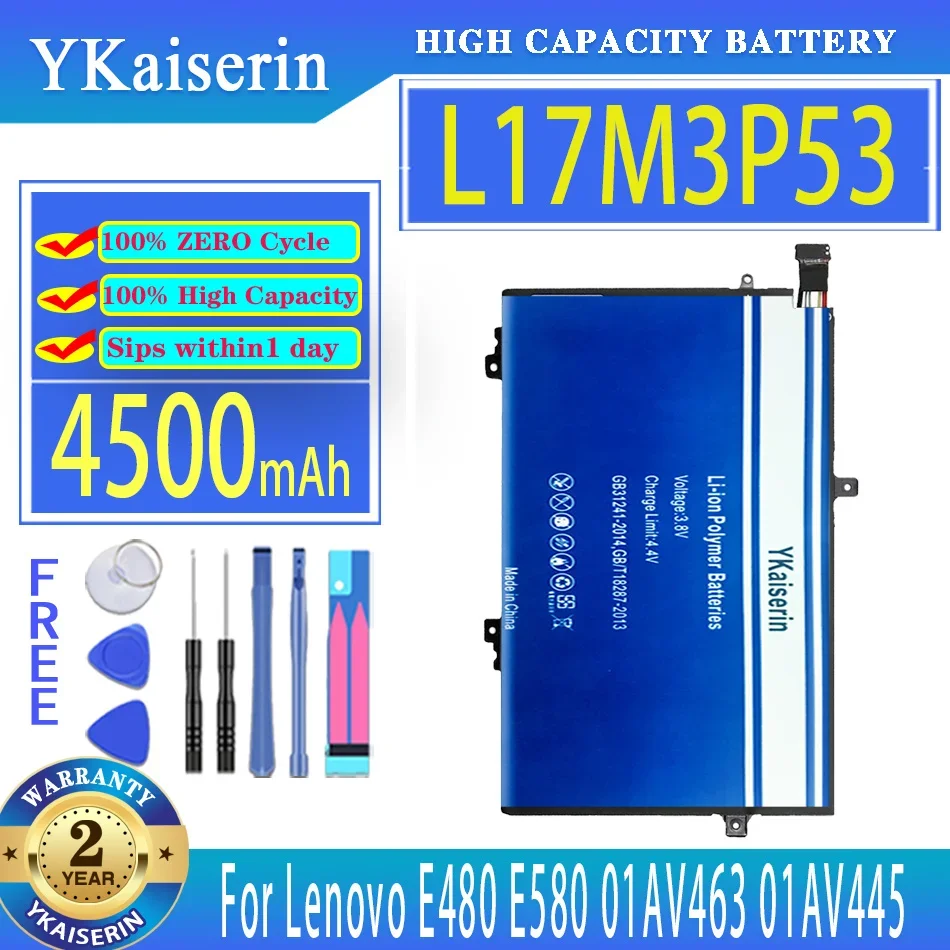 

Сменный аккумулятор ykaisin L17M3P53 на 4500 мАч для ноутбука Lenovo ThinkPad E480 E580 R480 R580 01AV463 01AV445 01AV466