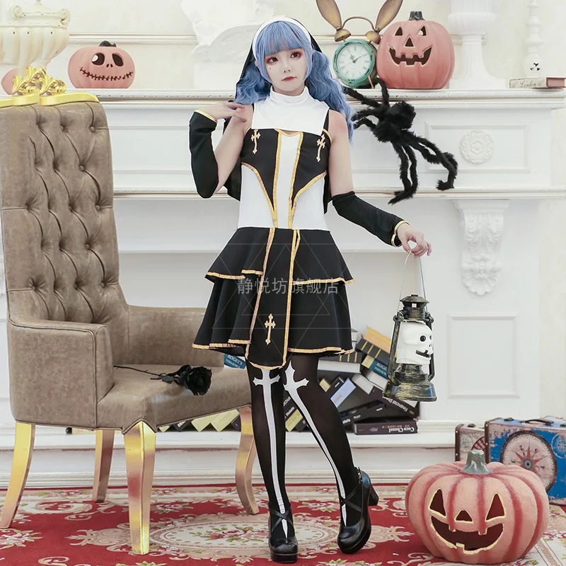 

Easter Sexy Nun Cosplay Cross Virgin Dress Halloween Costume for Women Disfraz Sexy Gothic Vestidos Anime Carnival Fancy Party