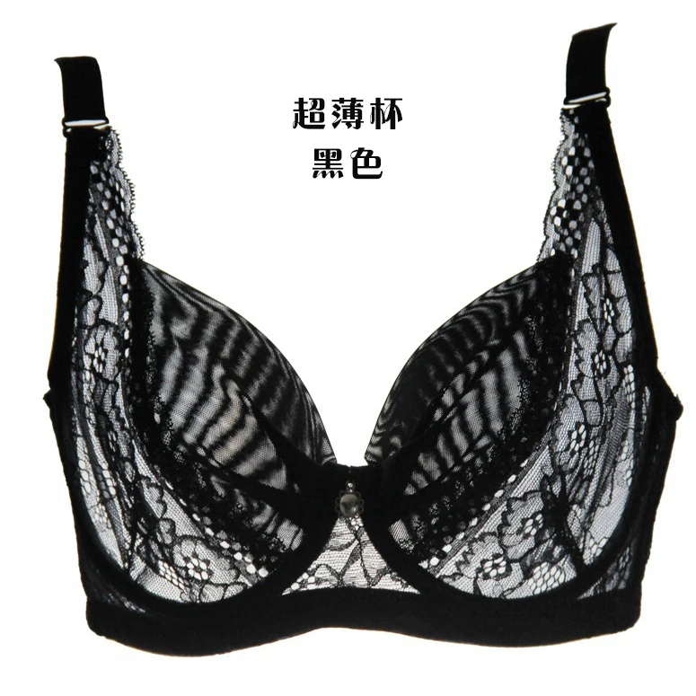 Ultra-thin Cup Bra Large Size Lace Mesh Breathable Push Up Bra Sexy Women Underwear Brassiere Gather No Padded Lingerie Bralette