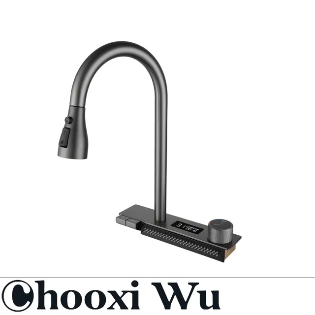 CHOOXIWU-A ก๊อกน้ําแบบดึงออกได้มัลติฟังก์ชั่นเหมาะสําหรับห้องครัว ก๊อกน้ําอ่างล้างจานจอแสดงผลดิจิตอล 5