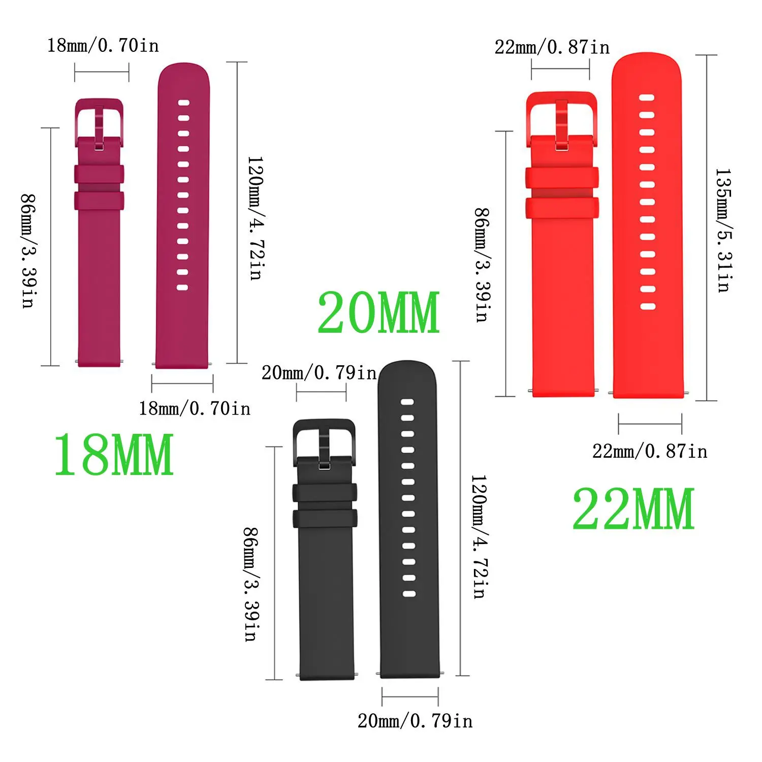 Versatile Silicone Watch Strap, Multiple Size Options