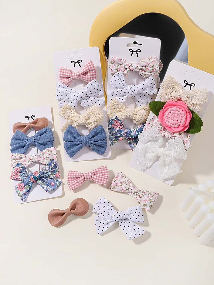 4PCS/Set Fashion Baby Girls Bows Hair Clips Hairpins Hairclip Kids Cotton Linen Barrette Flower Print Side Pin Accessories hair accessories