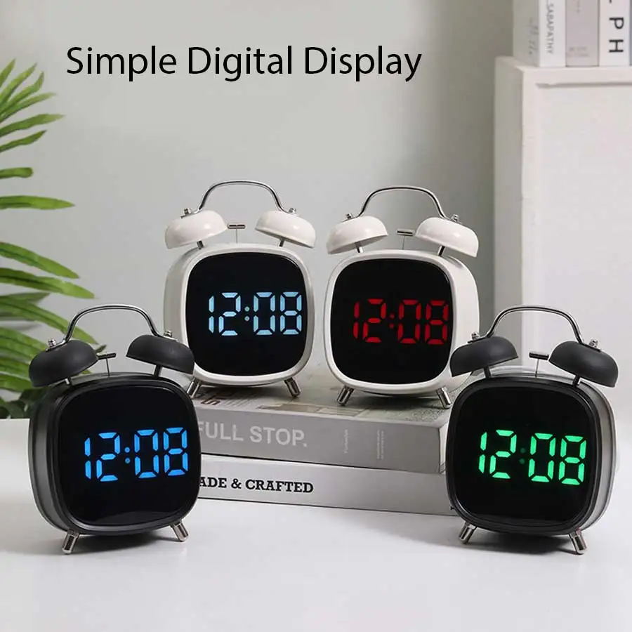 다기능 알람 시계 강력한 벨 소리가 나는 금속 알람 시계 LED 스크린 플러그인 어린이용 시계 (심부 수면자용) 홈 데코