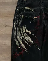 Y2K Vintage Jeans New Harajuku Hip Hop Wing Pattern Embroidery Print Baggy Jeans Pants Goth High Waist Wide Trousers Streetwear 2