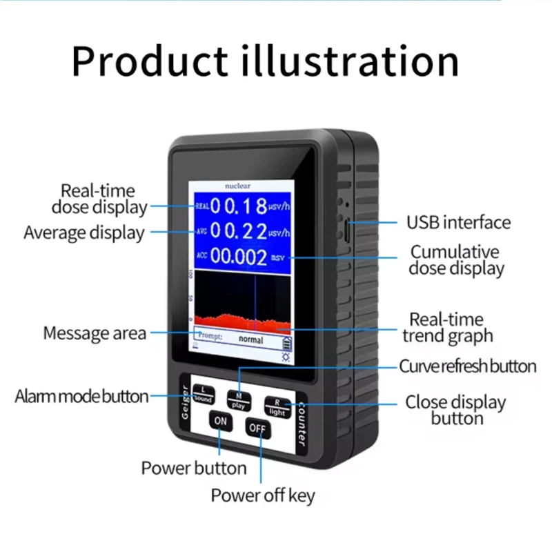 Portable Geiger Counter Nuclear Radiation Detector Personal Dosimeter Marble Tester X-Ray Radiation Dosimeter XR-1
