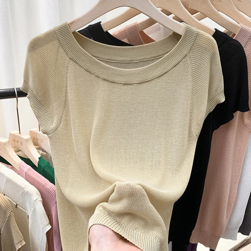 

Short Sleeve Top Tees Knitted T Shirt Women Clothes Casual Fashion O Neck Ladies Tee Shirt Femme Summer New Camisetas De Mujer