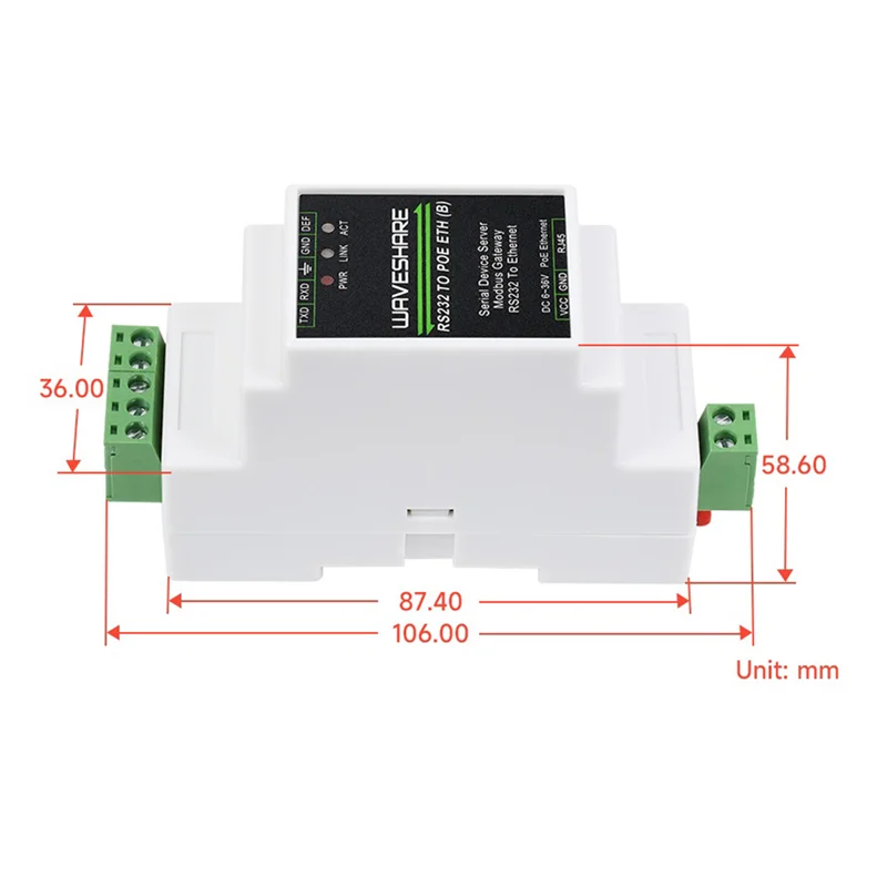 Waveshare   Ÿ  , RS232-POE ETH, ̴ , 300-115200Bps, TCP/IP- , RS232-RJ45