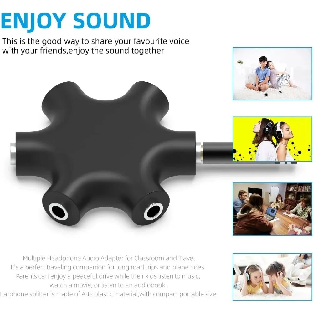 5 in 13.5mm Multi Headphone Audio Splitter 5-Jack Female Connector Adapter with 3.5mm Stereo Cable 20cm & 100cm,3-in-1Pack