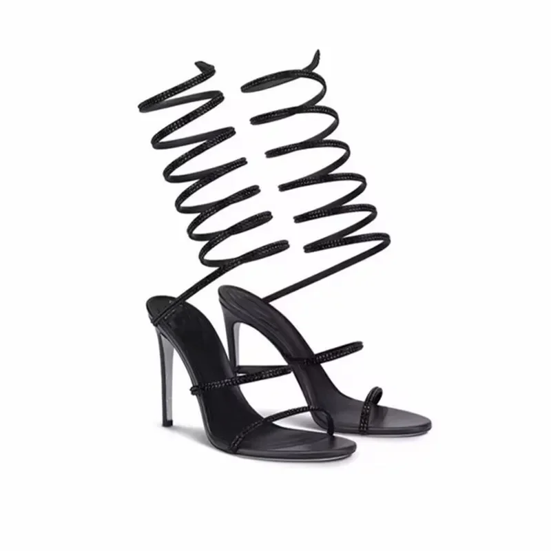 

Snake-wound rhinestone high heel women's high heels 2024 stiletto sandals
