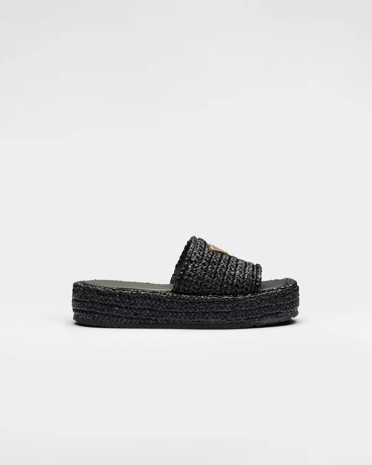 Crochet Flatform Slides Black Natural Raffia-effect Yarn Flatform Sole